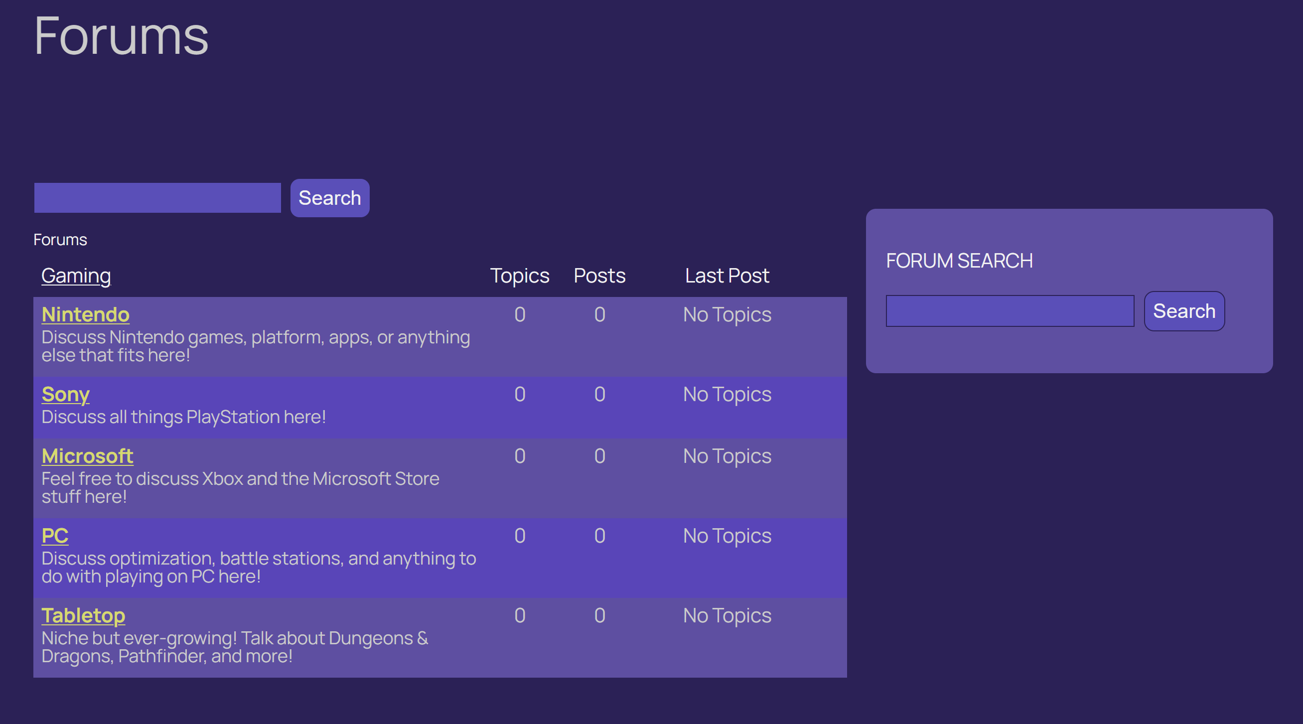 Screenshot of forums under development